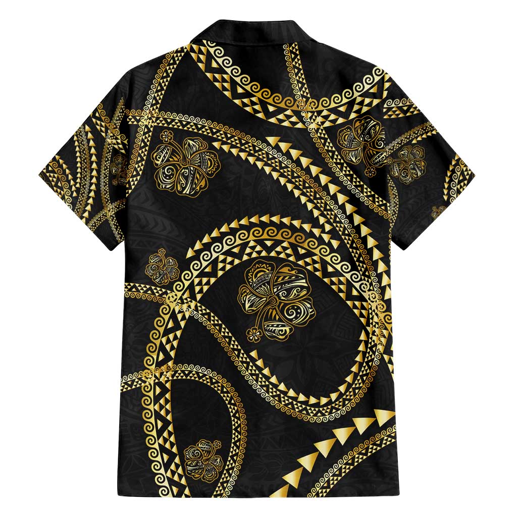 Hawaiian Kakau Art and Hisbiscus Tattoo Family Matching Tank Maxi Dress and Hawaiian Shirt Tribal Pattern-Gold Style - Polynesian Pride