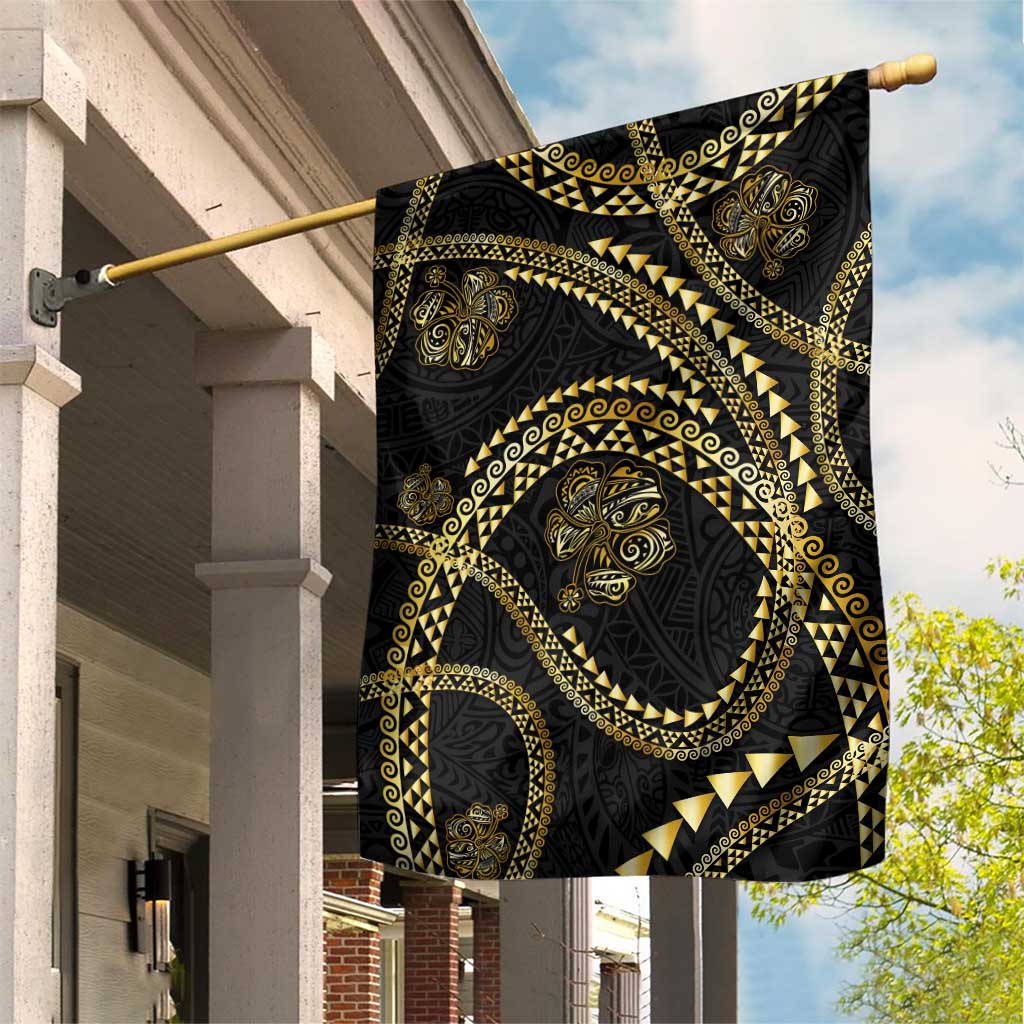 Hawaiian Kakau Art and Hisbiscus Tattoo Garden Flag Tribal Pattern-Gold Style - Polynesian Pride