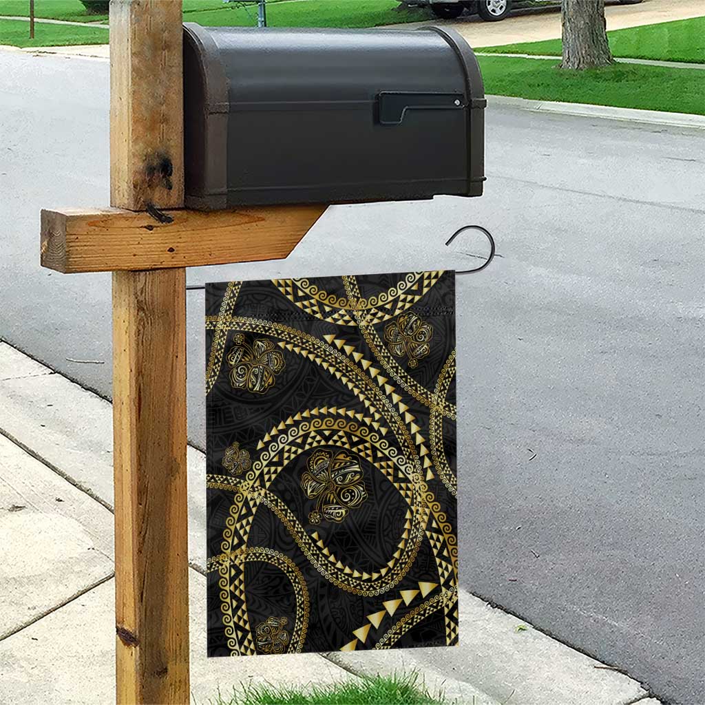 Hawaiian Kakau Art and Hisbiscus Tattoo Garden Flag Tribal Pattern-Gold Style - Polynesian Pride