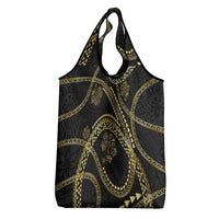 Hawaiian Kakau Art and Hisbiscus Tattoo Grocery Bag Tribal Pattern-Gold Style - Polynesian Pride