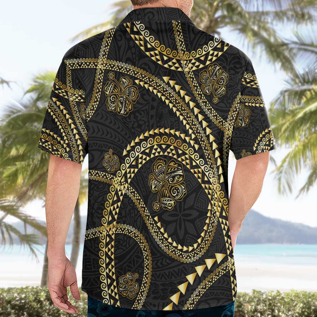 Hawaiian Kakau Art and Hisbiscus Tattoo Hawaiian Shirt Tribal Pattern-Gold Style - Polynesian Pride