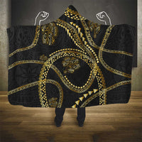 Hawaiian Kakau Art and Hisbiscus Tattoo Hooded Blanket Tribal Pattern-Gold Style - Polynesian Pride