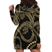 Hawaiian Kakau Art and Hisbiscus Tattoo Hoodie Dress Tribal Pattern-Gold Style - Polynesian Pride