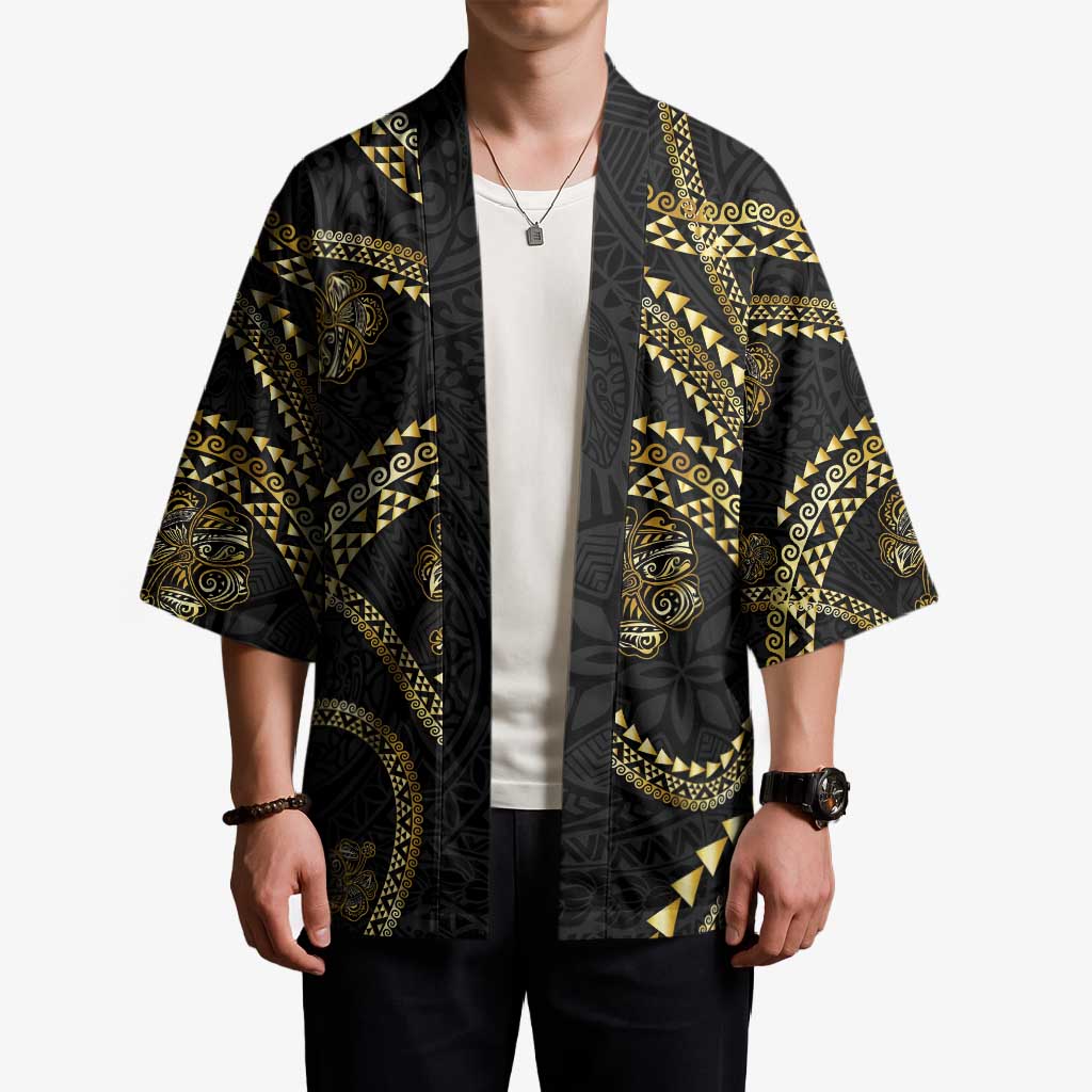 Hawaiian Kakau Art and Hisbiscus Tattoo Kimono Tribal Pattern-Gold Style - Polynesian Pride