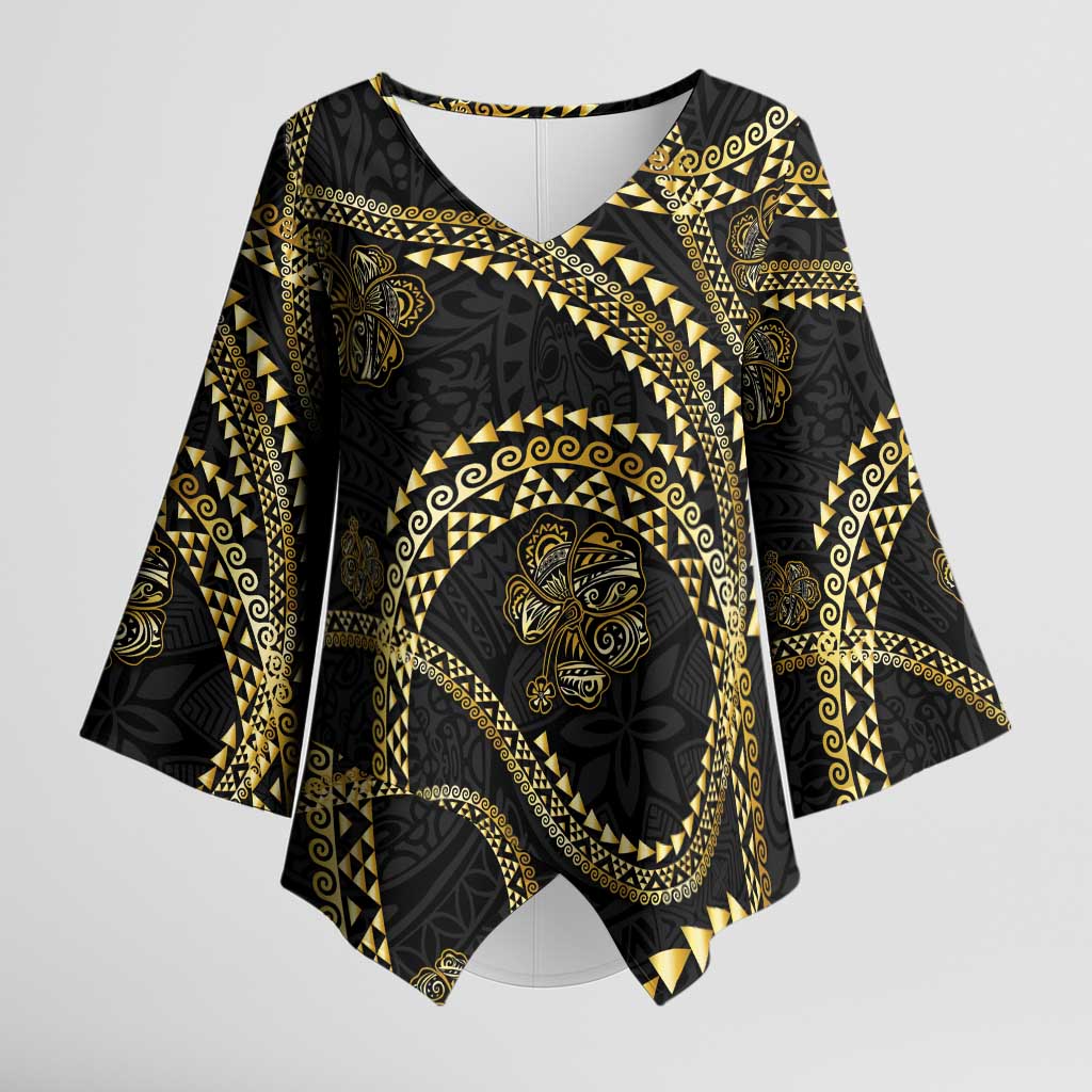 Hawaiian Kakau Art and Hisbiscus Tattoo Kimono Sleeve Blouse Tribal Pattern-Gold Style - Polynesian Pride
