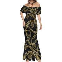 Hawaiian Kakau Art and Hisbiscus Tattoo Mermaid Dress Tribal Pattern-Gold Style - Polynesian Pride