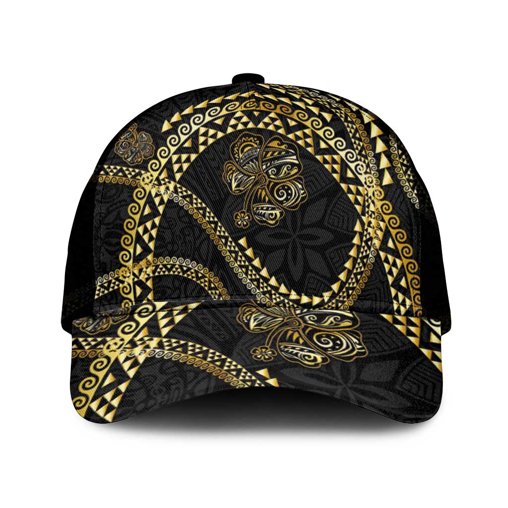 Hawaiian Kakau Art and Hisbiscus Tattoo Mesh Trucker Cap Tribal Pattern-Gold Style - Polynesian Pride