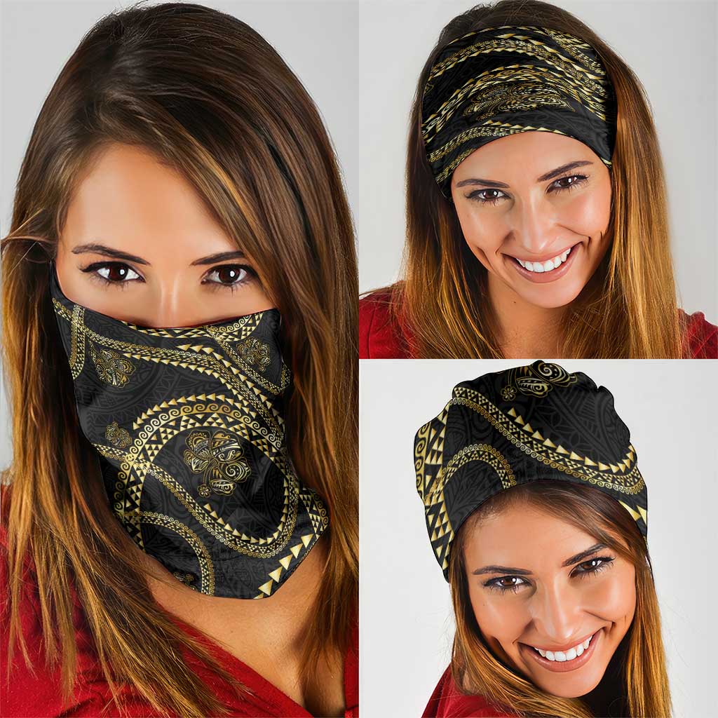 Hawaiian Kakau Art and Hisbiscus Tattoo Neck Gaiter Tribal Pattern-Gold Style - Polynesian Pride