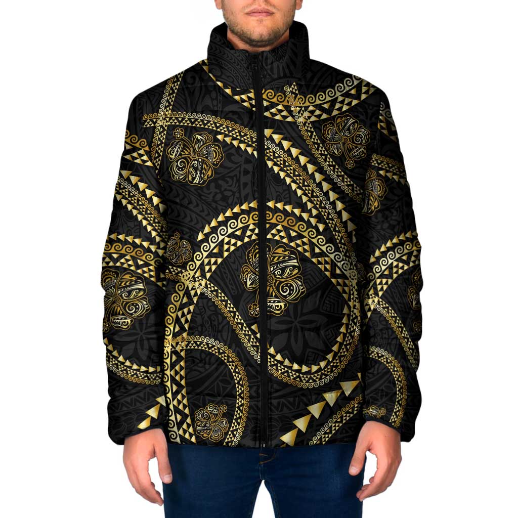 Hawaiian Kakau Art and Hisbiscus Tattoo Padded Jacket Tribal Pattern-Gold Style - Polynesian Pride