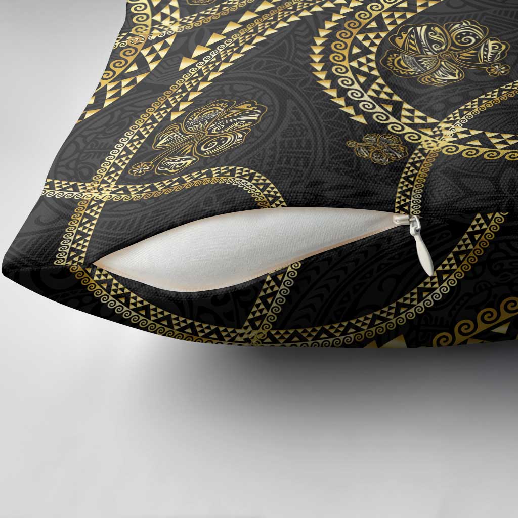 Hawaiian Kakau Art and Hisbiscus Tattoo Pillow Cover Tribal Pattern-Gold Style - Polynesian Pride
