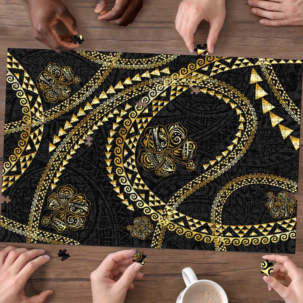 Hawaiian Kakau Art and Hisbiscus Tattoo Puzzle Tribal Pattern-Gold Style - Polynesian Pride