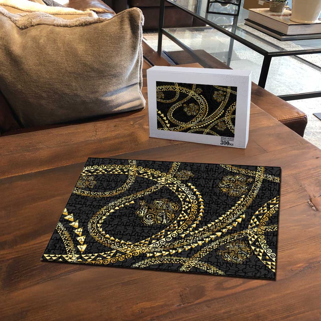 Hawaiian Kakau Art and Hisbiscus Tattoo Puzzle Tribal Pattern-Gold Style - Polynesian Pride