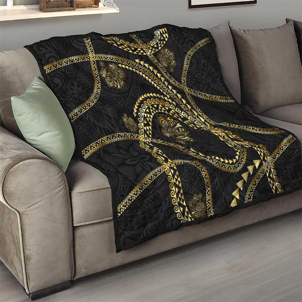 Hawaiian Kakau Art and Hisbiscus Tattoo Quilt Tribal Pattern-Gold Style - Polynesian Pride