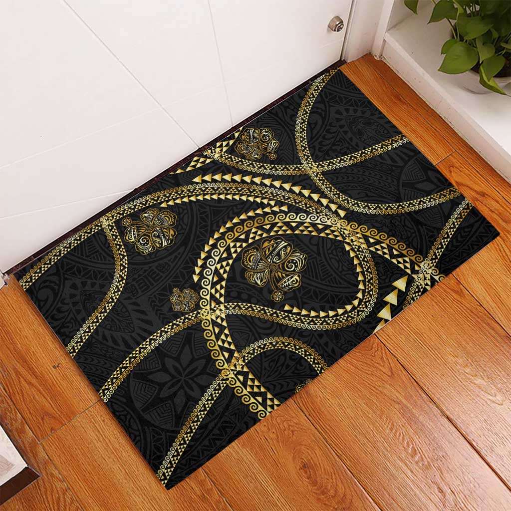 Hawaiian Kakau Art and Hisbiscus Tattoo Rubber Doormat Tribal Pattern-Gold Style - Polynesian Pride