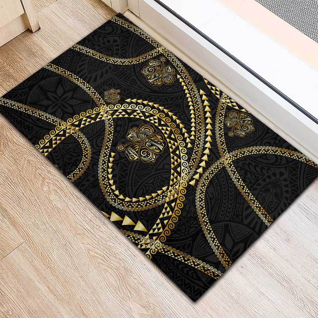 Hawaiian Kakau Art and Hisbiscus Tattoo Rubber Doormat Tribal Pattern-Gold Style - Polynesian Pride