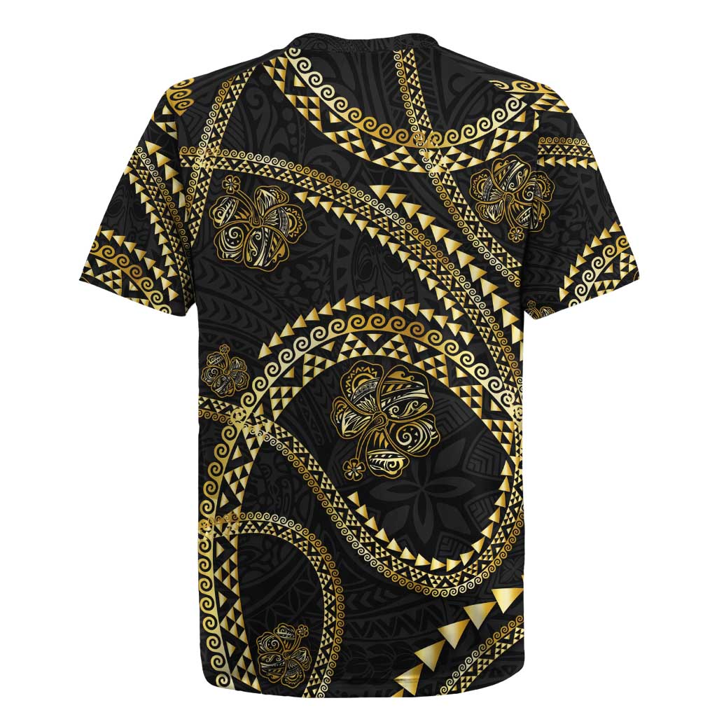 Hawaiian Kakau Art and Hisbiscus Tattoo Rugby Jersey Tribal Pattern-Gold Style - Polynesian Pride