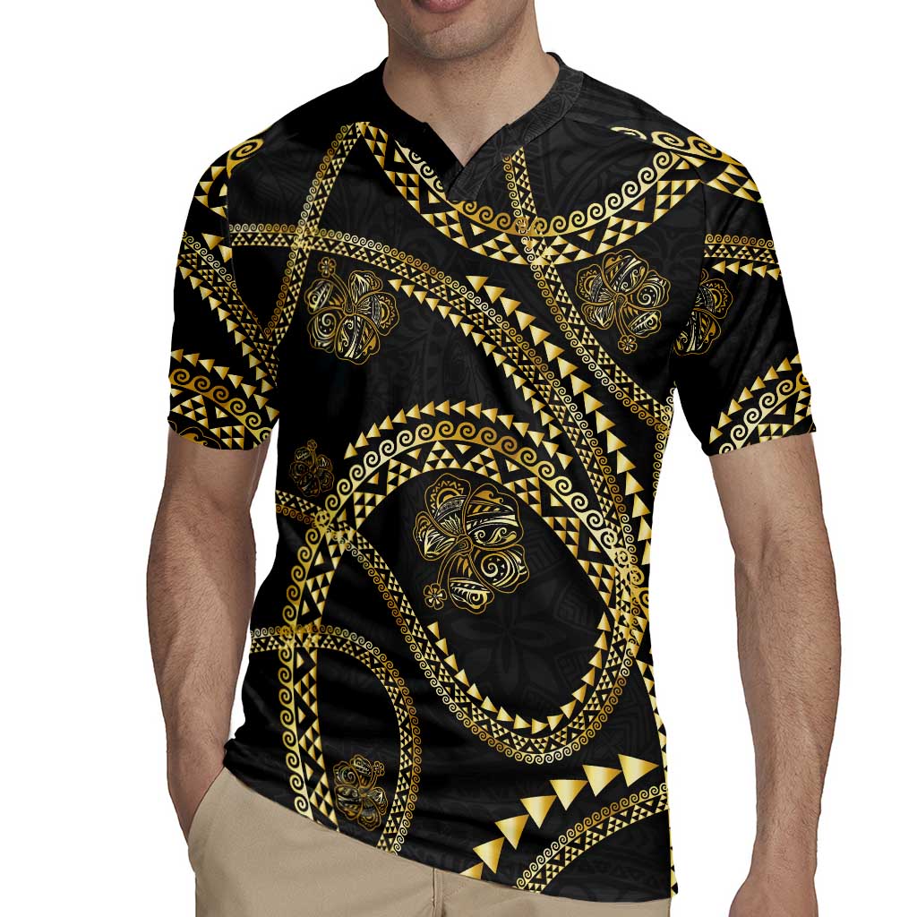 Hawaiian Kakau Art and Hisbiscus Tattoo Rugby Jersey Tribal Pattern-Gold Style - Polynesian Pride