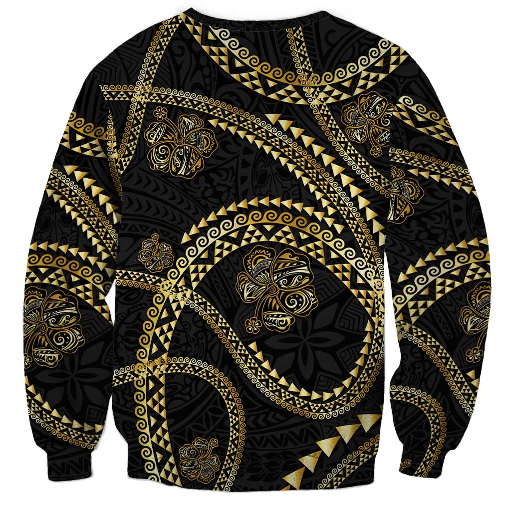 Hawaiian Kakau Art and Hisbiscus Tattoo Sweatshirt Tribal Pattern-Gold Style - Polynesian Pride