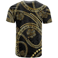 Hawaiian Kakau Art and Hisbiscus Tattoo T Shirt Tribal Pattern-Gold Style - Polynesian Pride