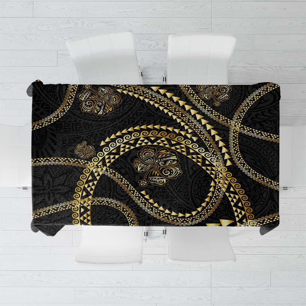 Hawaiian Kakau Art and Hisbiscus Tattoo Tablecloth Tribal Pattern-Gold Style LT03 Black - Polynesian Pride