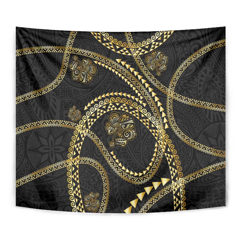Hawaiian Kakau Art and Hisbiscus Tattoo Tapestry Tribal Pattern-Gold Style - Polynesian Pride