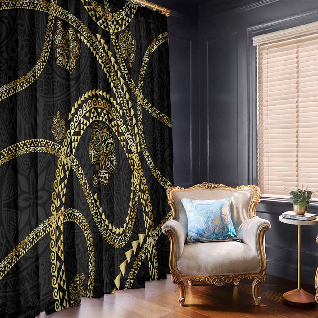 Hawaiian Kakau Art and Hisbiscus Tattoo Window Curtain Tribal Pattern-Gold Style - Polynesian Pride