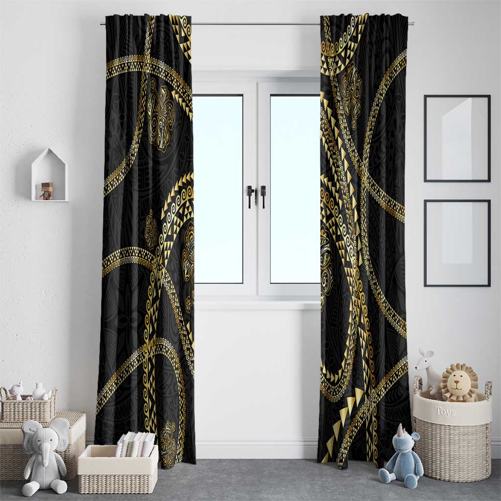 Hawaiian Kakau Art and Hisbiscus Tattoo Window Curtain Tribal Pattern-Gold Style - Polynesian Pride
