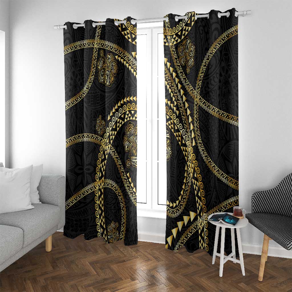 Hawaiian Kakau Art and Hisbiscus Tattoo Window Curtain Tribal Pattern-Gold Style - Polynesian Pride