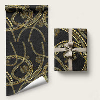 Hawaiian Kakau Art and Hisbiscus Tattoo Wrapping Paper Tribal Pattern-Gold Style LT03 58" × 23" Black - Polynesian Pride