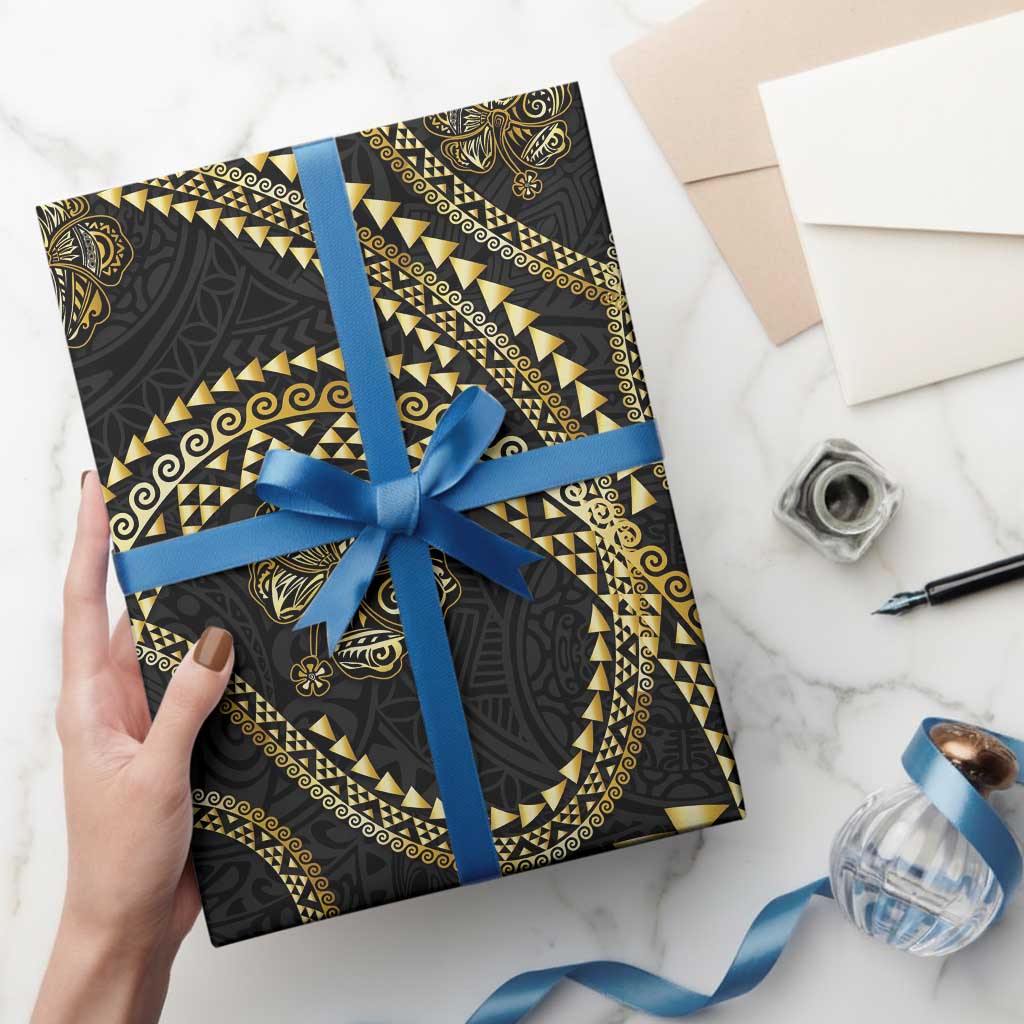 Hawaiian Kakau Art and Hisbiscus Tattoo Wrapping Paper Tribal Pattern-Gold Style LT03 - Polynesian Pride
