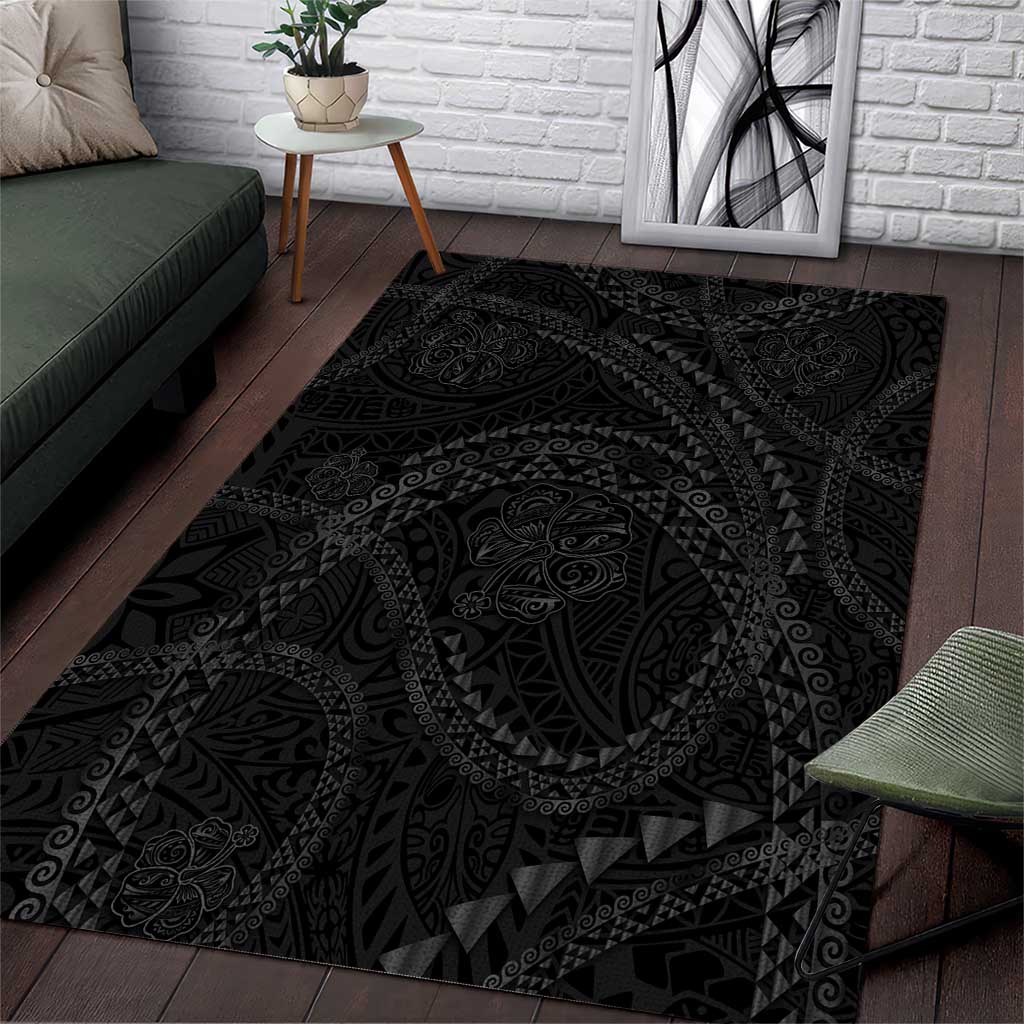Hawaiian Kakau Art and Hisbiscus Tattoo Area Rug Tribal Pattern-Black Gradient Style - Polynesian Pride