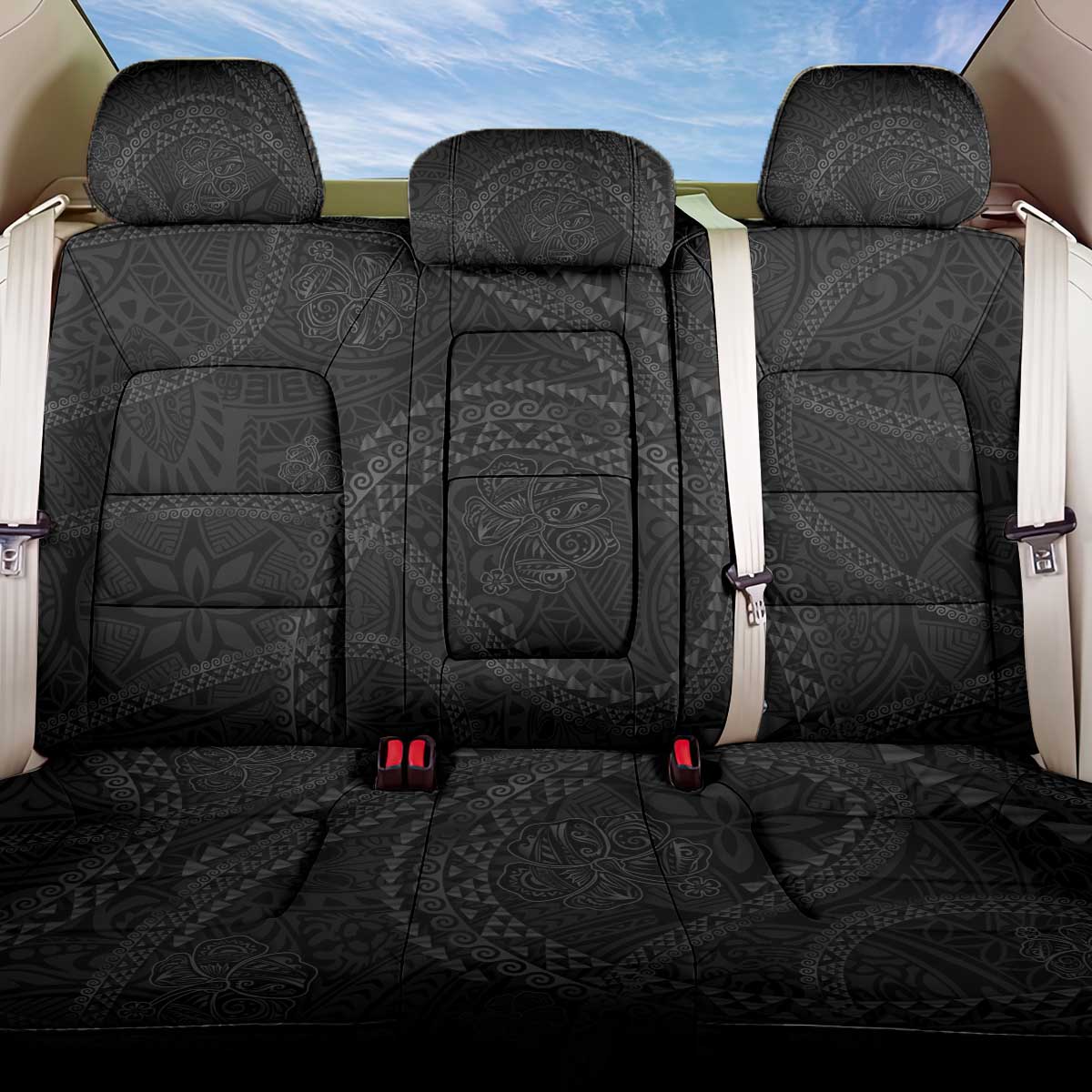 Hawaiian Kakau Art and Hisbiscus Tattoo Back Car Seat Cover Tribal Pattern-Black Gradient Style - Polynesian Pride