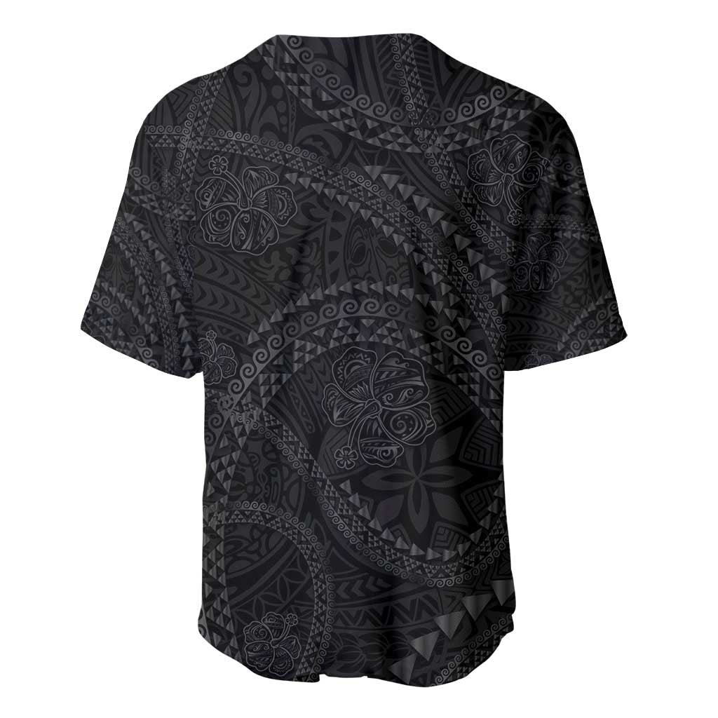 Hawaiian Kakau Art and Hisbiscus Tattoo Baseball Jersey Tribal Pattern-Black Gradient Style - Polynesian Pride