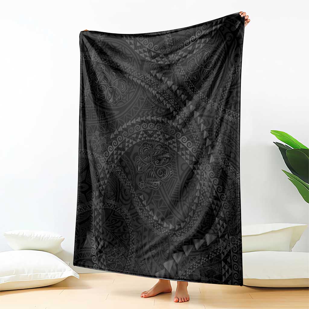 Hawaiian Kakau Art and Hisbiscus Tattoo Blanket Tribal Pattern-Black Gradient Style - Polynesian Pride
