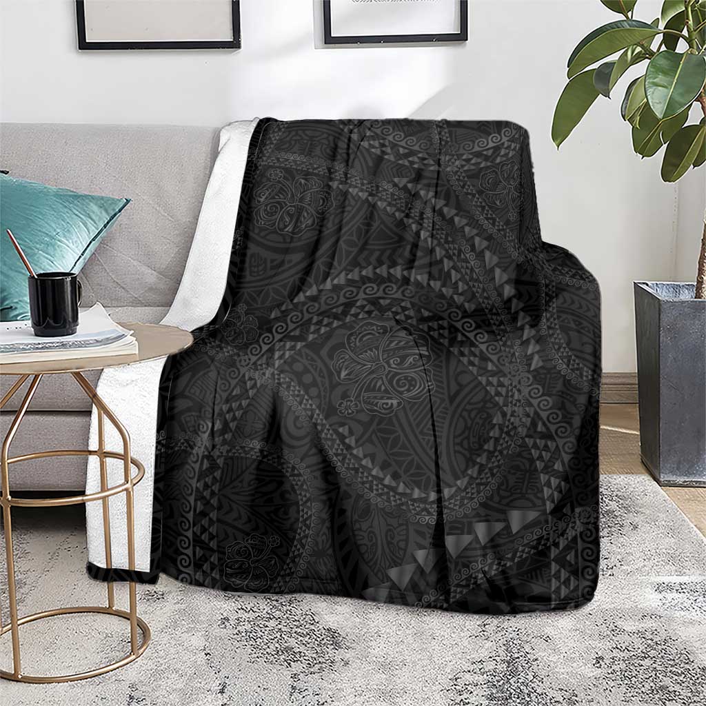 Hawaiian Kakau Art and Hisbiscus Tattoo Blanket Tribal Pattern-Black Gradient Style - Polynesian Pride