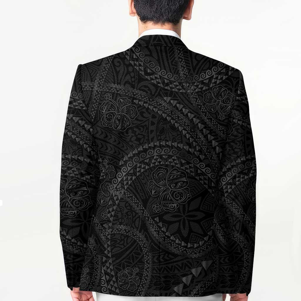 Hawaiian Kakau Art and Hisbiscus Tattoo Blazer Tribal Pattern-Black Gradient Style - Polynesian Pride