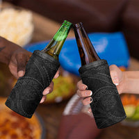 Hawaiian Kakau Art and Hisbiscus Tattoo 4 in 1 Can Cooler Tumbler Tribal Pattern-Black Gradient Style - Polynesian Pride