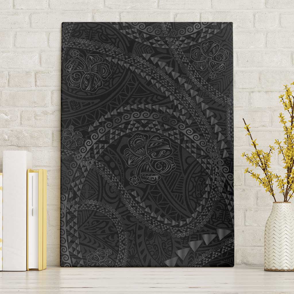 Hawaiian Kakau Art and Hisbiscus Tattoo Canvas Wall Art Tribal Pattern-Black Gradient Style - Polynesian Pride