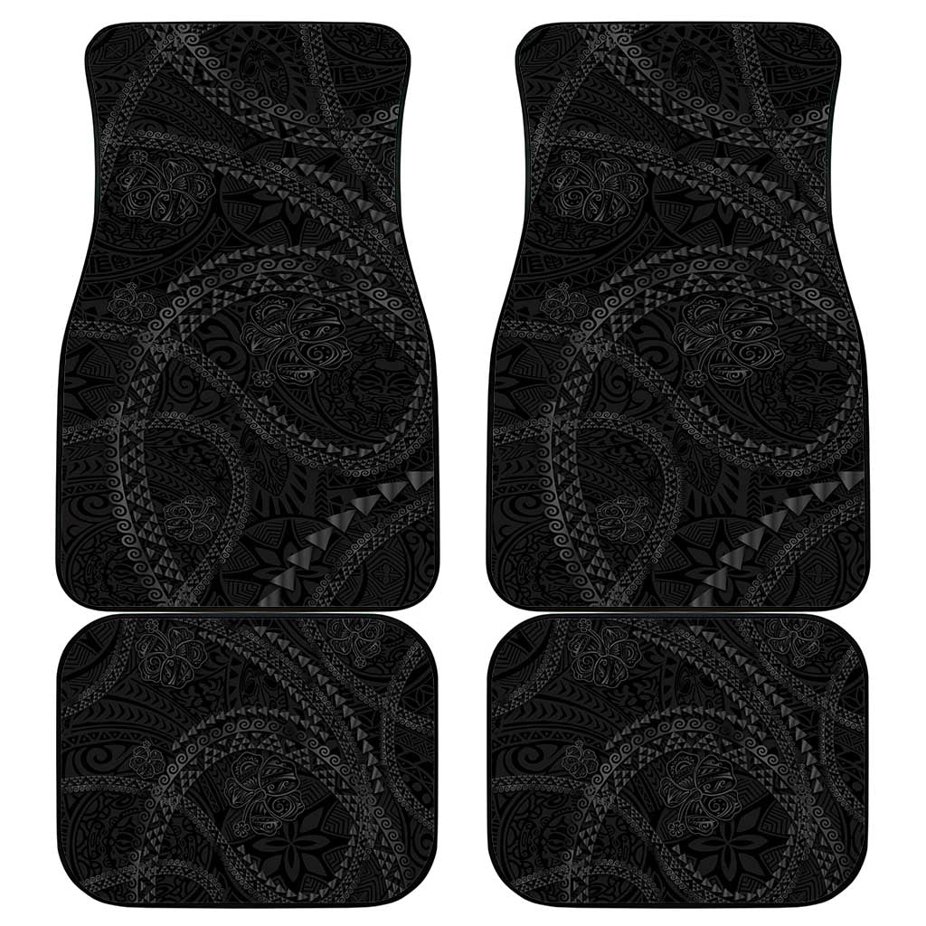 Hawaiian Kakau Art and Hisbiscus Tattoo Car Mats Tribal Pattern-Black Gradient Style - Polynesian Pride