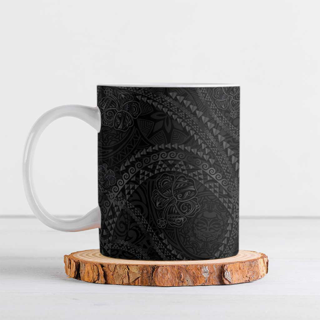 Hawaiian Kakau Art and Hisbiscus Tattoo Ceramic Mug Tribal Pattern-Black Gradient Style - Polynesian Pride