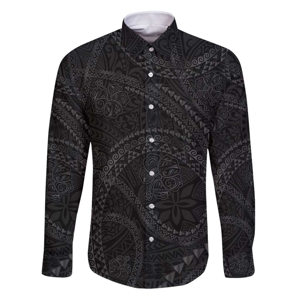 Hawaiian Kakau Art and Hisbiscus Tattoo Family Matching Puletasi and Hawaiian Shirt Tribal Pattern-Black Gradient Style - Polynesian Pride