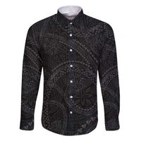 Hawaiian Kakau Art and Hisbiscus Tattoo Family Matching Short Sleeve Bodycon Dress and Hawaiian Shirt Tribal Pattern-Black Gradient Style - Polynesian Pride