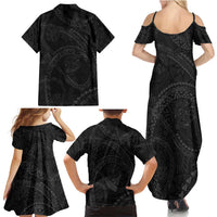 Hawaiian Kakau Art and Hisbiscus Tattoo Family Matching Summer Maxi Dress and Hawaiian Shirt Tribal Pattern-Black Gradient Style - Polynesian Pride