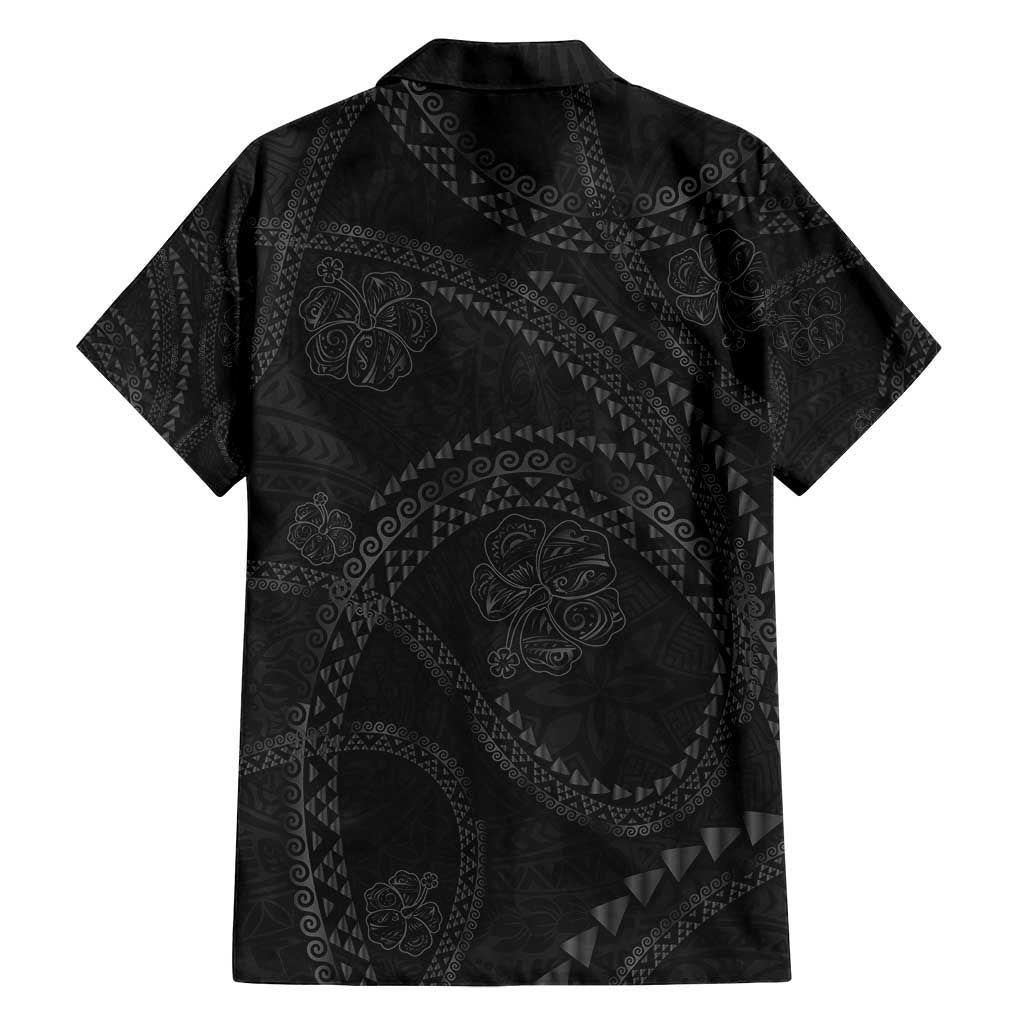 Hawaiian Kakau Art and Hisbiscus Tattoo Family Matching Summer Maxi Dress and Hawaiian Shirt Tribal Pattern-Black Gradient Style - Polynesian Pride