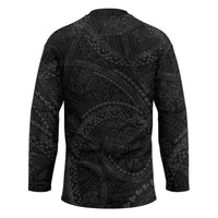 Hawaiian Kakau Art and Hisbiscus Tattoo Hockey Jersey Tribal Pattern-Black Gradient Style - Polynesian Pride