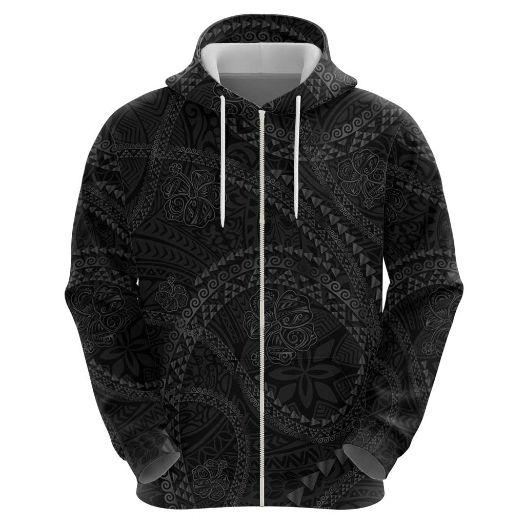 Hawaiian Kakau Art and Hisbiscus Tattoo Hoodie Tribal Pattern-Black Gradient Style - Polynesian Pride
