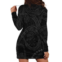 Hawaiian Kakau Art and Hisbiscus Tattoo Hoodie Dress Tribal Pattern-Black Gradient Style - Polynesian Pride