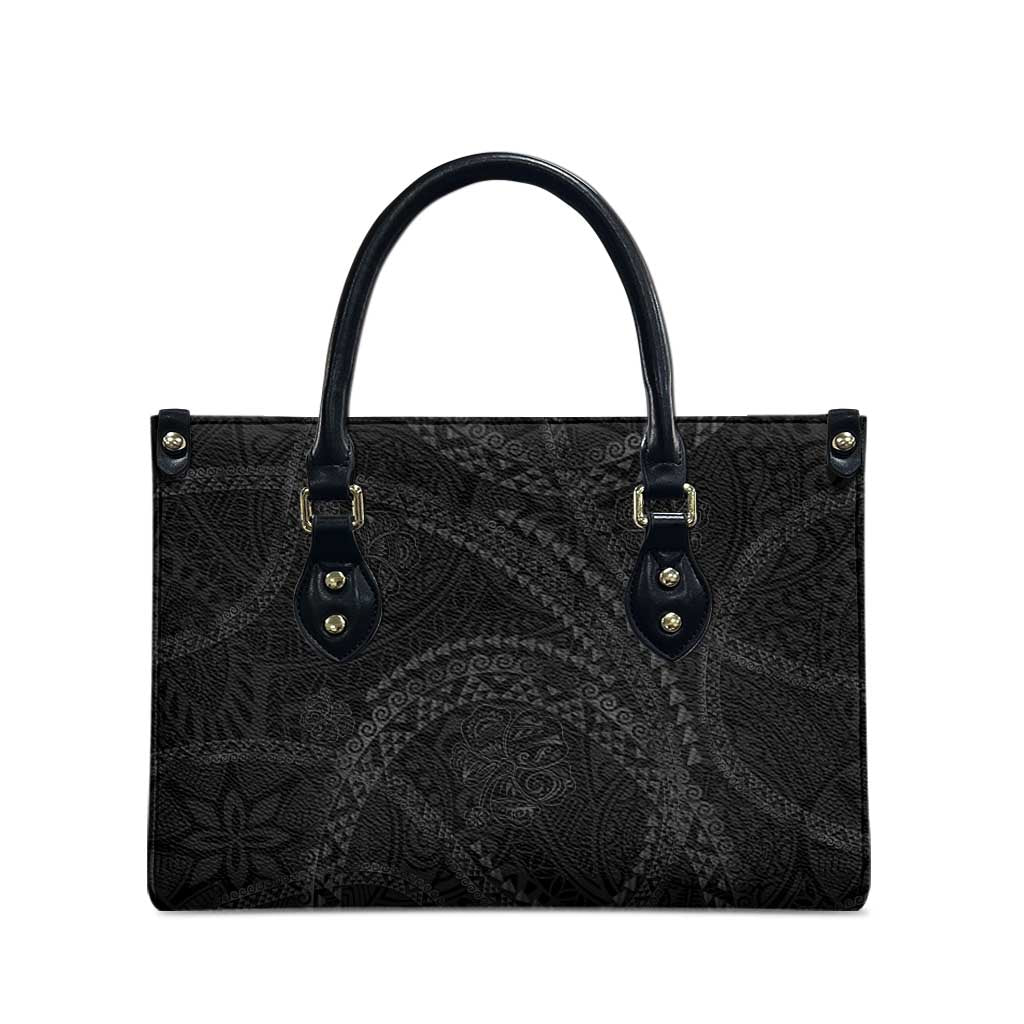 Hawaiian Kakau Art and Hisbiscus Tattoo Leather Bag Tribal Pattern-Black Gradient Style - Polynesian Pride