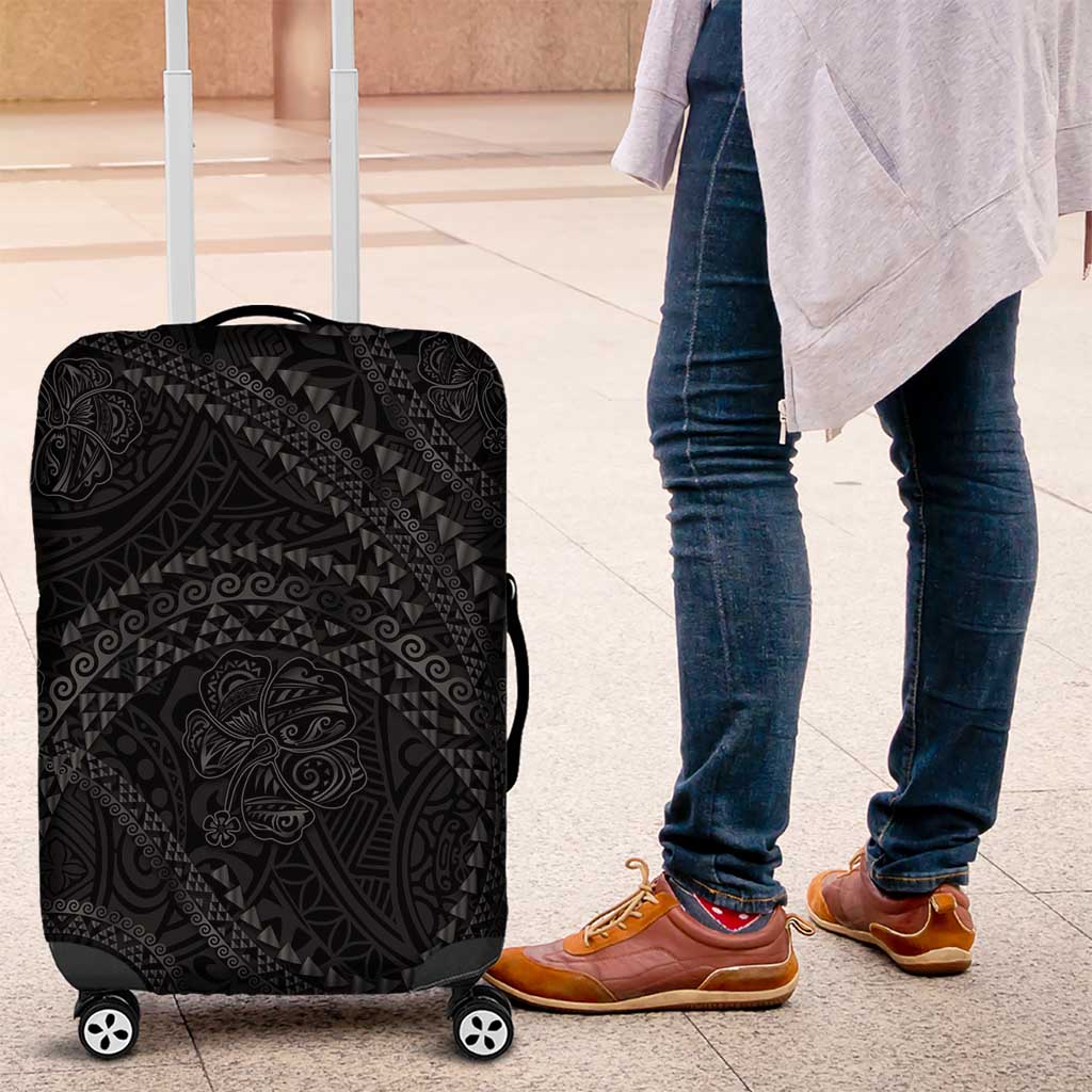 Hawaiian Kakau Art and Hisbiscus Tattoo Luggage Cover Tribal Pattern-Black Gradient Style - Polynesian Pride
