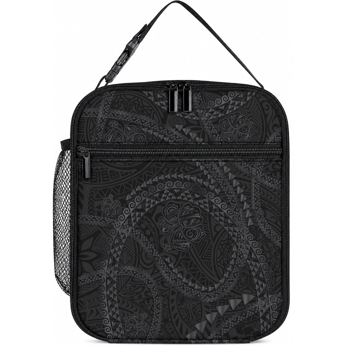 Hawaiian Kakau Art and Hibiscus Tattoo Lunch Bag LT03 10.2 × 8.3 × 4.3 inch Black - Polynesian Pride